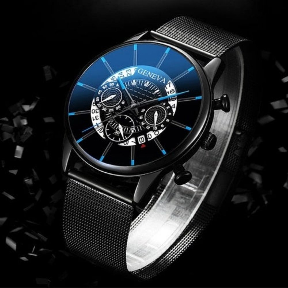 GENEVA Men's Watch Stainless Steel Calendar Sports - Picture 3 of 13